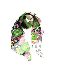 Zac's Alter Ego Women's 3 In 1 Patterned Sash Scarf head Scarf neck Scarf Approx. 146 X 18CM Black & White With Flower Priny