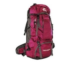 60L Water Resistant Camping Backpack With Rain Cover - Magenta