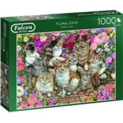 Falcon De Luxe Jigsaw Puzzle - Floral Cats 1000 Pieces