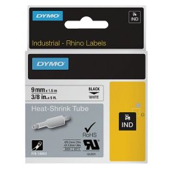 : Dymo Heatshrink Label Tape 9MM X 1.5M On White - HTDYT9HSBKWT