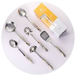 Stainless Steel Gold Kitchen Cooking Utensils Set Dishwasher Safe 6 Pieces Set By Lumour