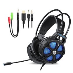 Gaming Headset Over Ear Stereo Gaming Headphone With MIC And Volume Control Y Splitter Cable For Pc mac new Xbox One PS4 Smartphone nintendo Switch