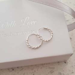Laurie 925 Sterling Silver Round Hoop Sleeper Earrings Size: 12MM 1.6MM Thick