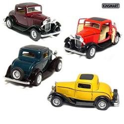 Set Of 4: 5" 1932 Ford 3-WINDOW Coupe 1:34 Scale Green maroon red yellow