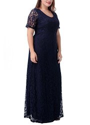 Nemidor Women's Full Lace Plus Size Elegant Wedding Pary Maxi Dress Blue 24W