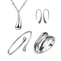 Hot Wedding Fashion 925 Silver Plated Jewelry Water Droplets Tears Set Rings Bracelet Necklace Earrings
