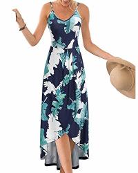 II Inin Women's V Neck Sleeveless Summer Casual Dresses Spaghetti Strap Floral Asymmetrical Maxi Sundress For Beach Party Floral 2 M