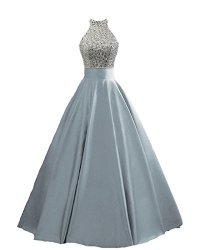 Heimo Women's Sequined Keyhole Back Evening Party Gowns Beaded Formal Prom Dresses Long H123 12 Grey