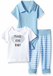 Hanes Ultimate Baby Flexy Knit Jogger With Polo Bodysuit And Short Sleeve Crew Blue Fun 18-24 Months