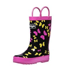 Hibigo Children's Natural Rubber Rain Boots With Handles Easy For Little Kids & Toddler Girls Butterfly