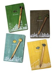 4-PACK Variety The Lovely City Series - Wood Notebook And Pen Set Unique Wood-covered Journals & Pen Sets In Four Different Colors &