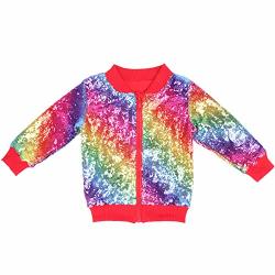 Cilucu Kids Jackets Girls Boys Sequin Zipper Coat Jacket For Toddler Birthday Christmas Clothes Bomber Red Rainbow 4-5T