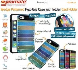 Promate SLAB.I5-WEDGE Patterned Flexi-grip Case With Hidden Card Holder For Iphone 5 5S Colour: Green Retail Box 1 Year Warranty