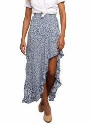 Dearlovers Women's High Waisted Floral Print Beach Boho Skirt Asymmetrical Dress Sky Blue Medium