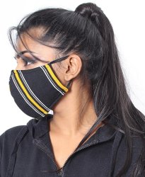 3 Ply Stripe Cloth Face Mask - Black-mustard - Black-mustard One Size