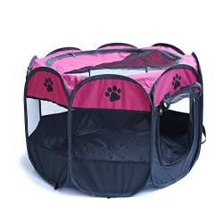 Patgoal Pet Portable Foldable Playpen Exercise Kennel Dogs Cats Indoor outdoor Removable Mesh Shade Cover M Rose Red