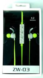 Geeko ZW-03 Wireless Bluetooth Earphones BT4.2 Rechargeable Polymer Lithium-on Battery -green Retail Box 1 Year Limited Warranty