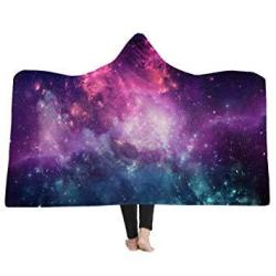 Novobey Hooded Blanket 3D Galaxy Star Print Super Soft Sherpa Fleece Blanket Adults 60"X 80"
