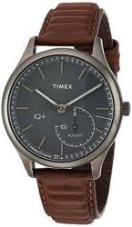 Timex Men's TW2P94800 Iq+ Move Activity Tracker Brown Leather Strap Smartwatch