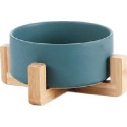 Small Ceramic Bowl With Wooden Stand - Green