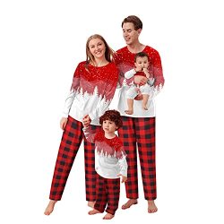 Matching Family Pajamas Sets Christmas Pj's With Xmas Tree Reindeer Printed Plaid Long Sleeve Tee And Pants Loungewear