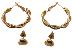 Women Gold Stud Earrings - Twisted Hoops Double Up