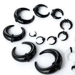 Horn With Rubbers Acrylic Single Ear Stretcher Taper - Black 5mm