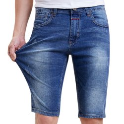 Mens Big Size Summer Casual Knee Length Jeans Mid Rise Slim Fit Denim Shorts