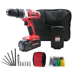 WORKSITE 18V Cordless Electric Drill Screwdriver With 2 1200 Mah Batteries 20 Position Keyless Clutch Variable Speed Switch LED Light Expansion Screw Magnet Wristband & 13 Pcs Bit Accessory Set