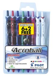 BAB-15M Acroball Medium Ballpoint - Wallet Of 8 Assorted Colours