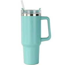 Double Wall Travel Mug Stainless Steel Vacuum Flask With Straw Hot cold 1.2L Tumbler With Handle Straw Lid - Cyan
