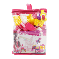 Girls Building Blocks Round Edges & Stickers - 42 Pieces In Carry Bag