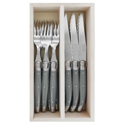 Steak Knives & Forks Set - Mole Grey 12PC In Wooden Box