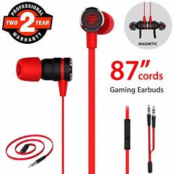 Gaming Earbuds Noise Isolating Stereo Bass In Ear Headphones With Microphone 86 Inch Long Cord Extension Cable PC Adapter Magnetic Headset Earphones For Computer