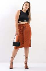 Ladies Paperbag Skirt - Rust - Rust 34