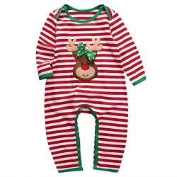 Baby Boys Girls Long Sleeve Christmas Striped Red Nose Reindeer Romper Jumpsuit 80 6-12M A