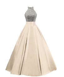 Heimo Women's Sequined Keyhole Back Evening Party Gowns Beaded Formal Prom Dresses Long H123 12 Champagne