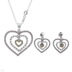 2.25CTW Cubiczirconia Heart Earrings And Pendant Set In 925 Sterling Silver