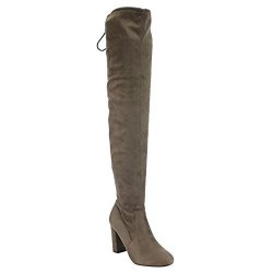 Delicious Women's Faux Suede Back Tie Over The Knee Heel Boot Taupe 5.5