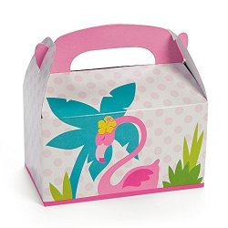 FX 12 Flamingo Luau Treat Boxes 6 1 4" X 3 1 2" X 5" With 1 1 2" Handle Simple Assembly Required Lightweight Cardboard New
