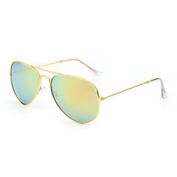 Retro Mirror Aviator Sunglasses Flash Tinted Lens Eyeglasses For Women Men UV400 Gold yellow