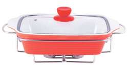 Rect. Stoneware Food Warmer Set- Red