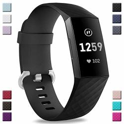 Hamile Bands Compatible With Fitbit Charge 4 Fitbit Charge 3 Fitbit Charge 3 charge 3 Se Silicone Replacement Watch Strap Sport Band Wristband For Women Men Small Black