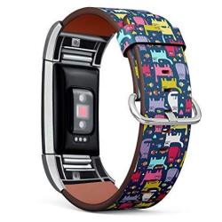 Cute Cats Pattern - Patterned Leather Wristband Strap Compatible With Fitbit Charge 2