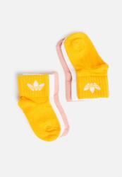 Adidas Original Kids 3 Pack Ankle Socks - White trace Pink crew Yellow