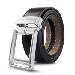 Leather Belt Mens Ratchet Belt Genuine Belt 1.3 Wide No Hole Dress Belt Waist: 32-36 Black A