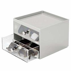 Mdesign Stackable Plastic Eye Glass Storage Organizer Box Holder For Sunglasses Reading Glasses Accessories - 2 Divided Drawers Chrome Pulls - Light Gray clear