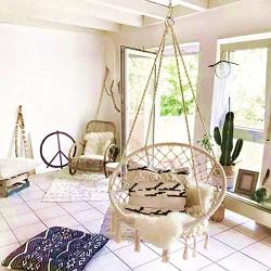 Gotdco. Bohemian Style Macrame Swing Chair Hammock Chair With Handmade Hanging Cotton Rope 330 Pounds Capacity Swing Chair Simple Light Cradle Relaxing Meditation Chair