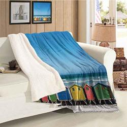 Travel Flannel Double Blanket Colorful Bathhouses At Muizenberg Cape Town South Africa Standing In A Row Touristic Multicolor Autumn And Winter Thick Blanket Throw Size