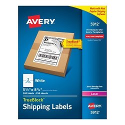 Avery Internet Shipping Labels With Trueblock Technology For Laser Printers 5-1 2" X 8-1 2" Box Of 500 5912